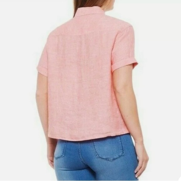 Cynthia Rowley 100% Linen Short Sleeve Pearlized Button Up Blouse size S - Picture 8 of 9